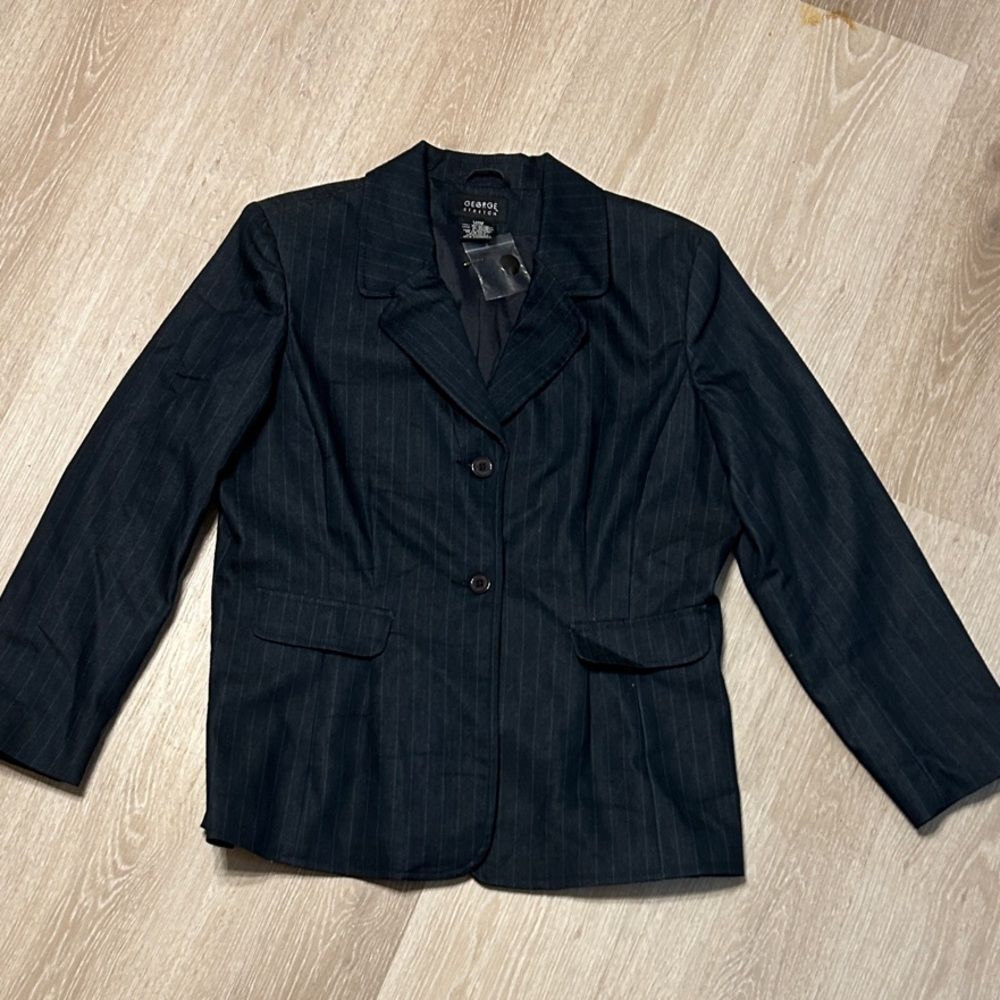George Stretch Women’s Pinstripe Two Button Navy Blazer